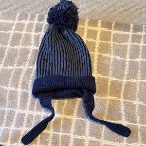 Hanna Andersson Navy Blue Striped Pom-Pom Hat